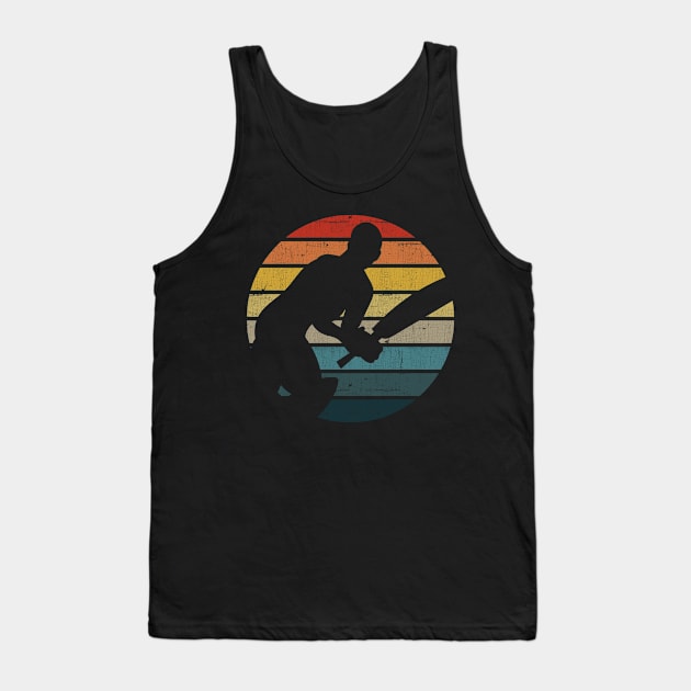 Cricket Player Silhouette On A Distressed Retro Sunset design Tank Top by theodoros20